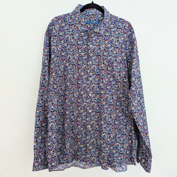 Alan Flusser Shirt Men's XXL Blue Floral Casual Cotton Button Up Long Sleeve - Picture 1 of 9